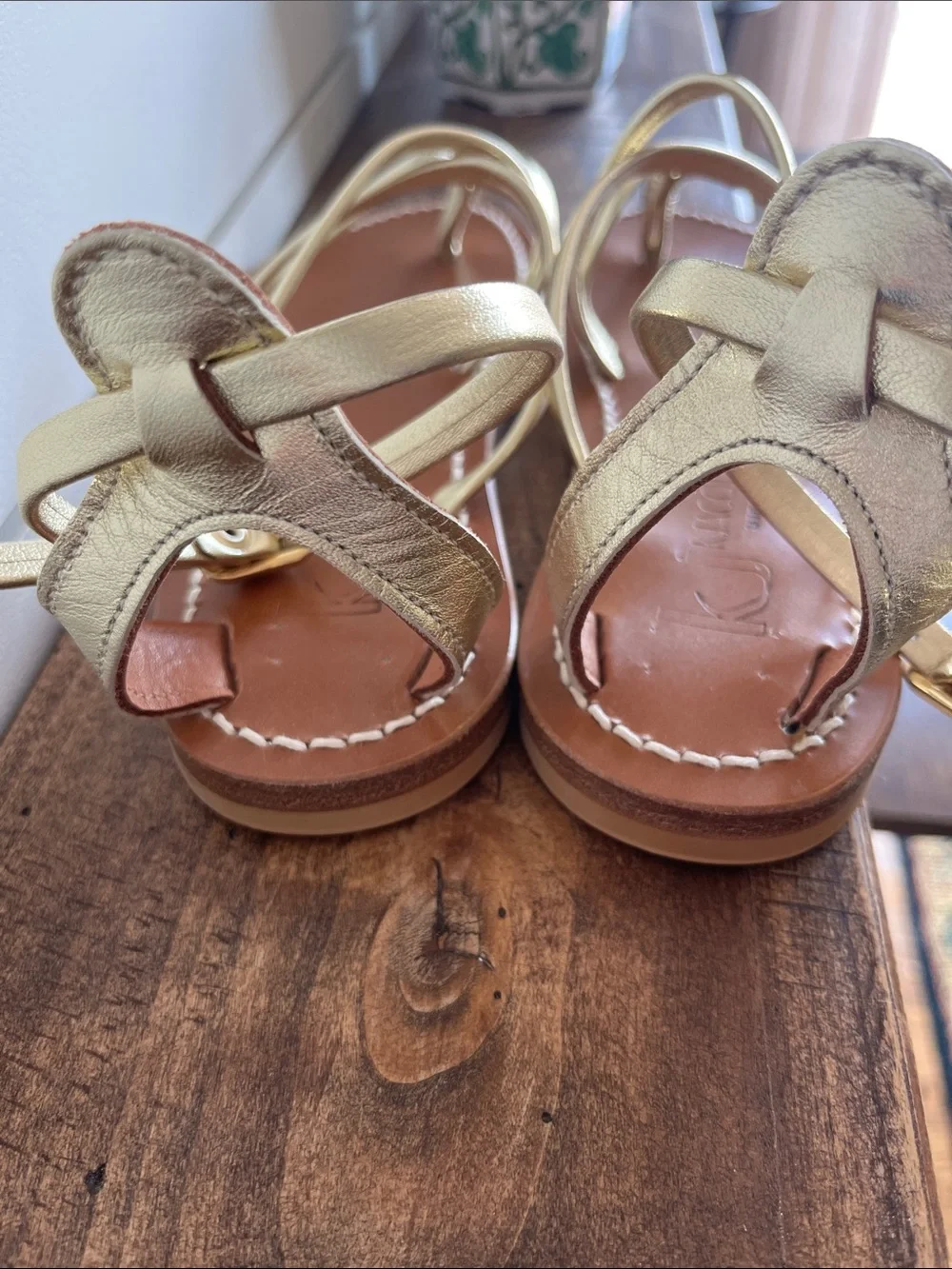 K.Jacques Metallic Gold Leather Strappy Sandals